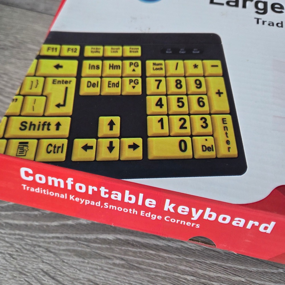 Large Print Computer Keyboard Yellow High Contrast USB Wired 104 Key Waterproof